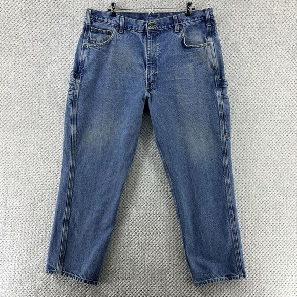 Carhartt Jeans Men 40 (38X27) Blue Medium Wash Carpenter Relax Fit Mid Rise Work - Picture 1 of 16